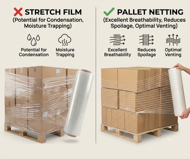 Waarom zou je kiezen voor palletnetten in plaats van rekfolie? 2 pallet netting and stretch film (2)